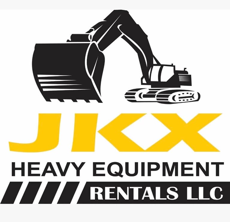 JIX Heavy Equipment Rentals LLC logo featuring excavator and bulldozer silhouettes with yellow lettering